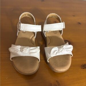 Stride Rite Whitney White Open-Toe Sandals with Bow Detail and Velcro Closure